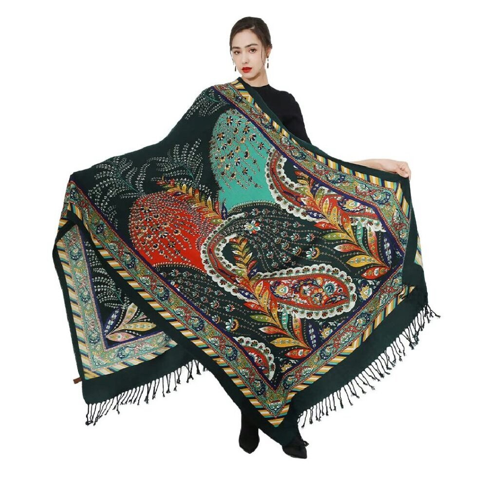 Oversized 100% Merino Wool Pashmina Wrap Blanket Shawl For Women